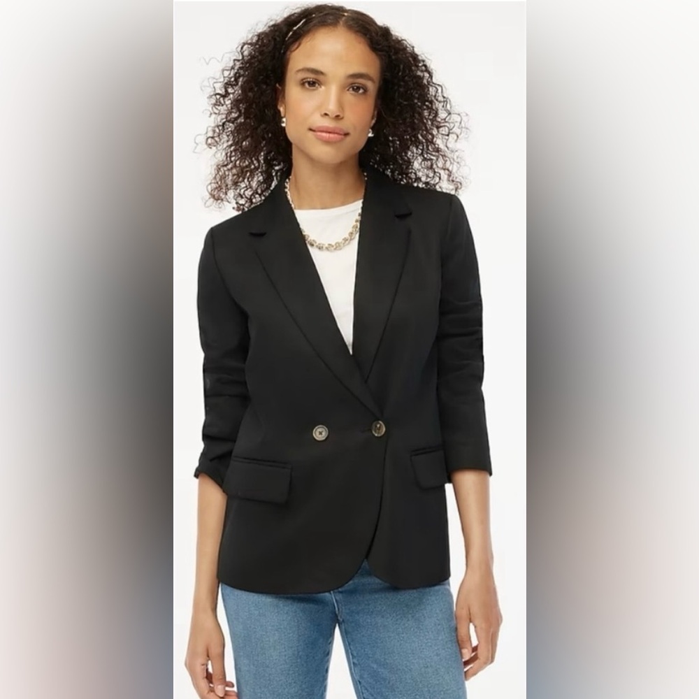 J.Crew Drapey twill double-breasted blazer in black